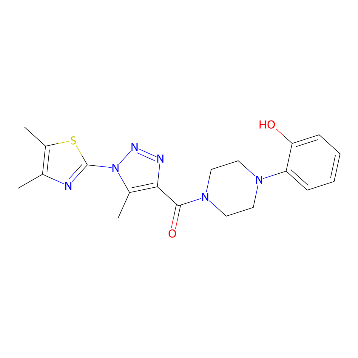 (1-(4,5-dimethylthiazol-2-yl)-5-methyl-1H-1,2,3-triazol-4-yl)(4-(2-hydroxyphenyl)piperazin-1-yl)methanone molecular structure, CAS 1251710-28-7