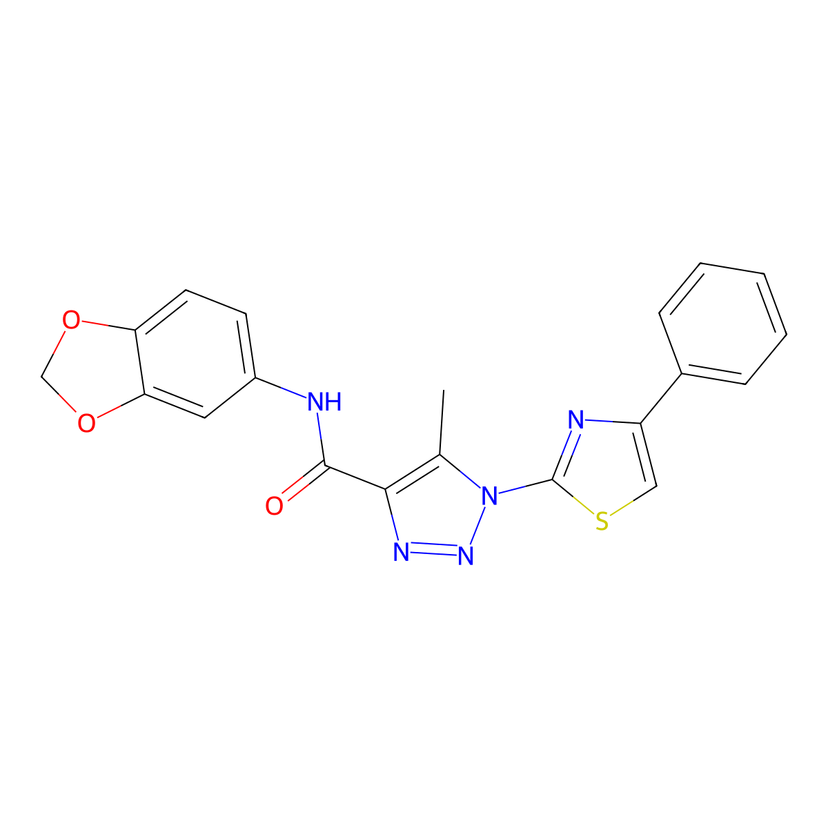 N-(benzo[d][1,3]dioxol-5-yl)-5-methyl-1-(4-phenylthiazol-2-yl)-1H-1,2,3-triazole-4-carboxamide molecular structure, CAS 1251710-29-8