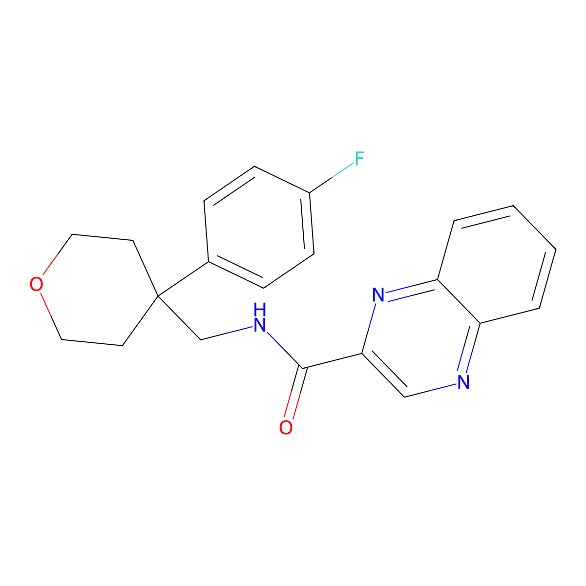 N-{[4-(4-fluorophenyl)oxan-4-yl]methyl}quinoxaline-2-carboxamide molecular structure, CAS 1251710-36-7