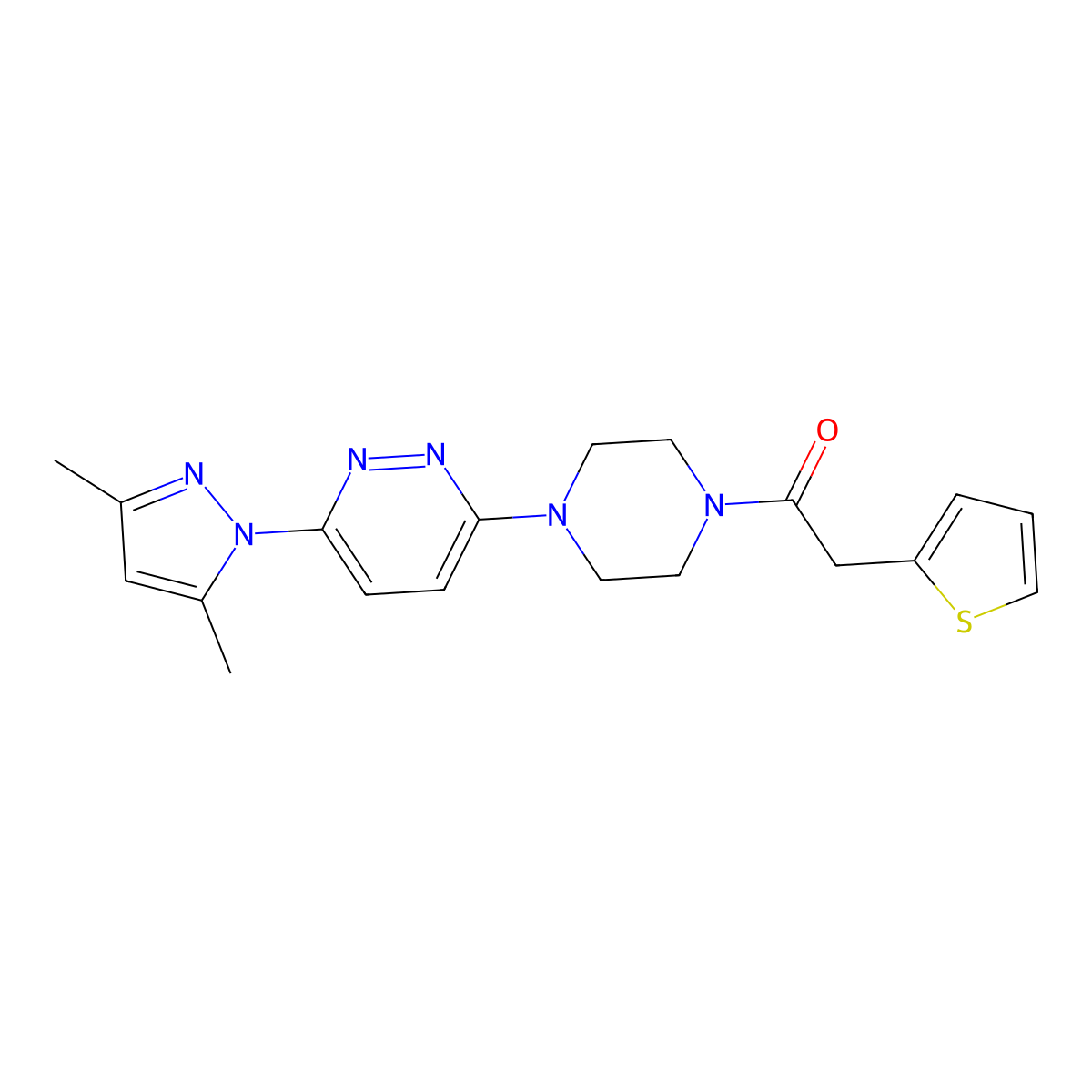1-(4-(6-(3,5-dimethyl-1H-pyrazol-1-yl)pyridazin-3-yl)piperazin-1-yl)-2-(thiophen-2-yl)ethanone molecular structure, CAS 1251710-41-4