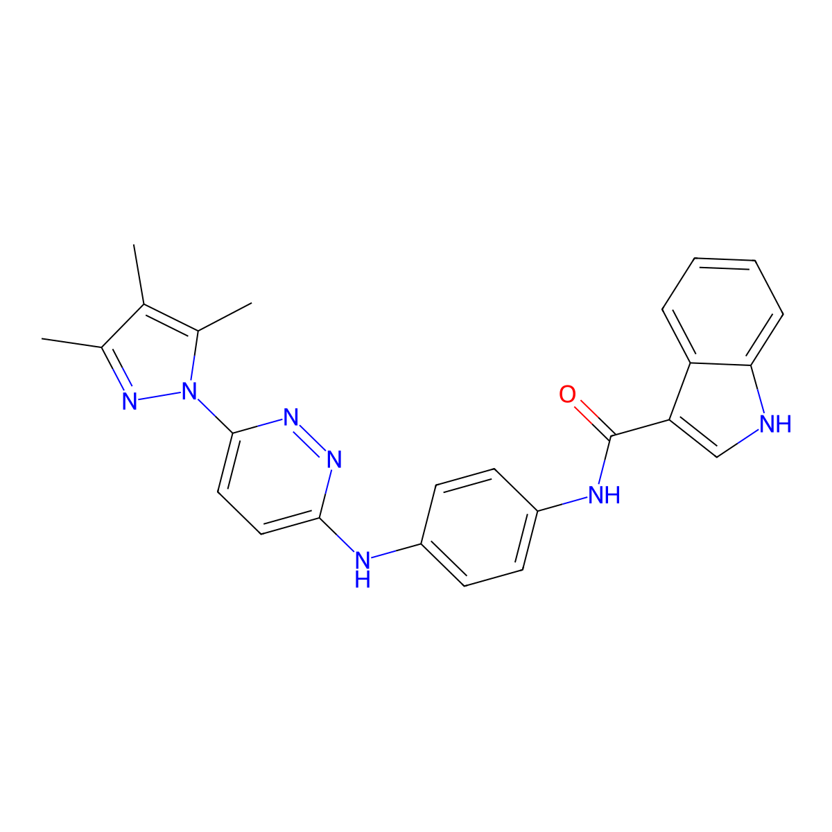 N-(4-{[6-(3,4,5-trimethyl-1H-pyrazol-1-yl)pyridazin-3-yl]amino}phenyl)-1H-indole-3-carboxamide molecular structure, CAS 1251710-42-5