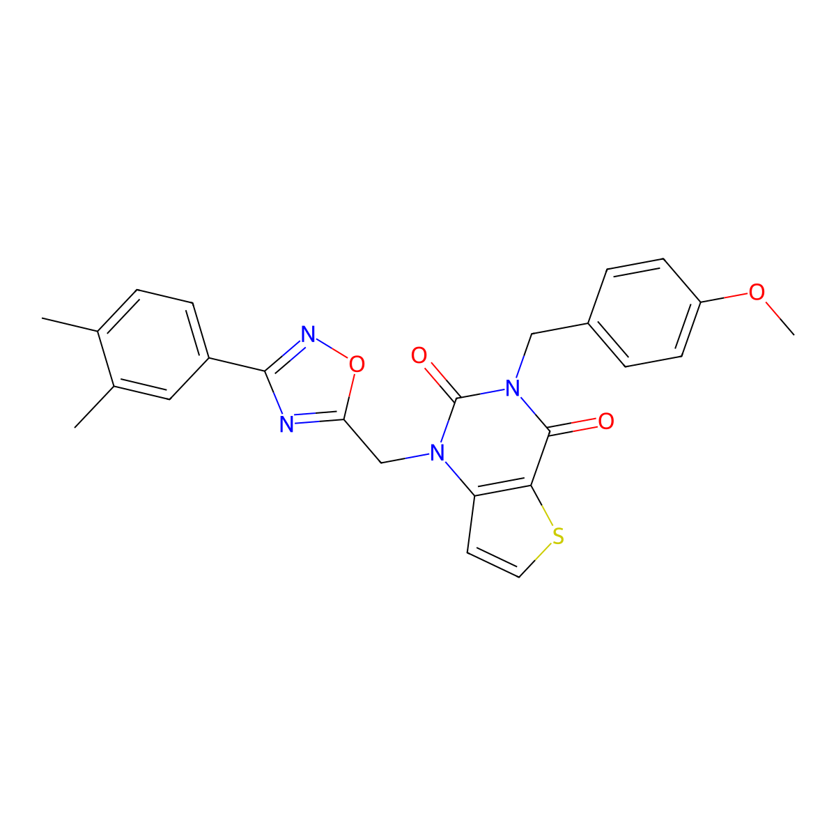 1-{[3-(3,4-dimethylphenyl)-1,2,4-oxadiazol-5-yl]methyl}-3-[(4-methoxyphenyl)methyl]-1H,2H,3H,4H-thieno[3,2-d]pyrimidine-2,4-dione molecular structure, CAS 1251710-47-0