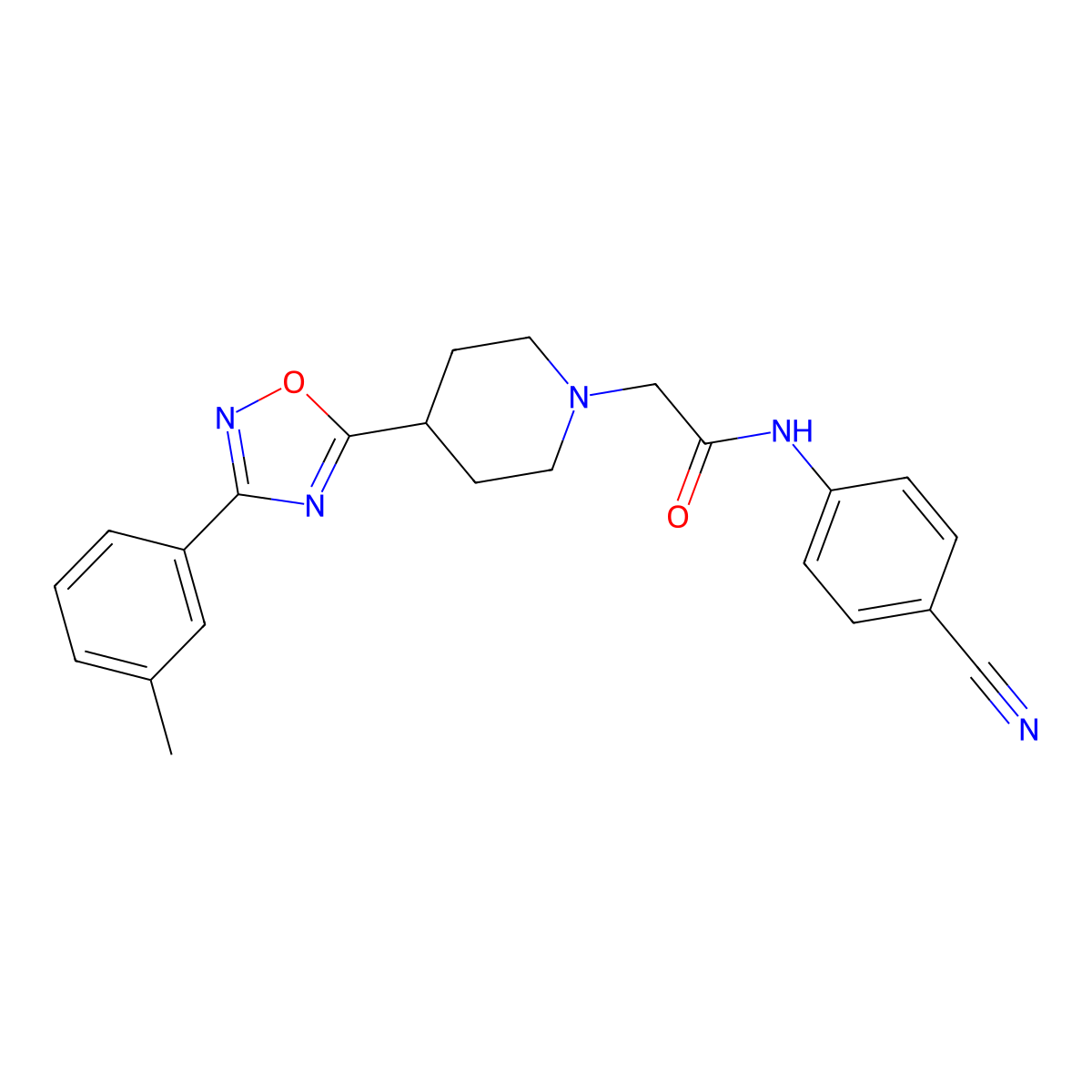 N-(4-cyanophenyl)-2-{4-[3-(3-methylphenyl)-1,2,4-oxadiazol-5-yl]piperidin-1-yl}acetamide molecular structure, CAS 1251710-52-7