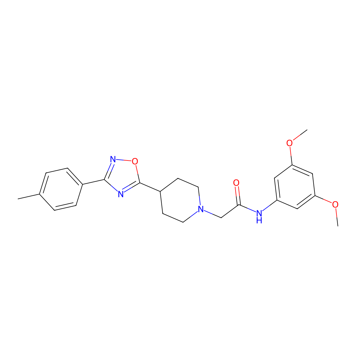 N-(3,5-dimethoxyphenyl)-2-(4-(3-(p-tolyl)-1,2,4-oxadiazol-5-yl)piperidin-1-yl)acetamide molecular structure, CAS 1251710-53-8