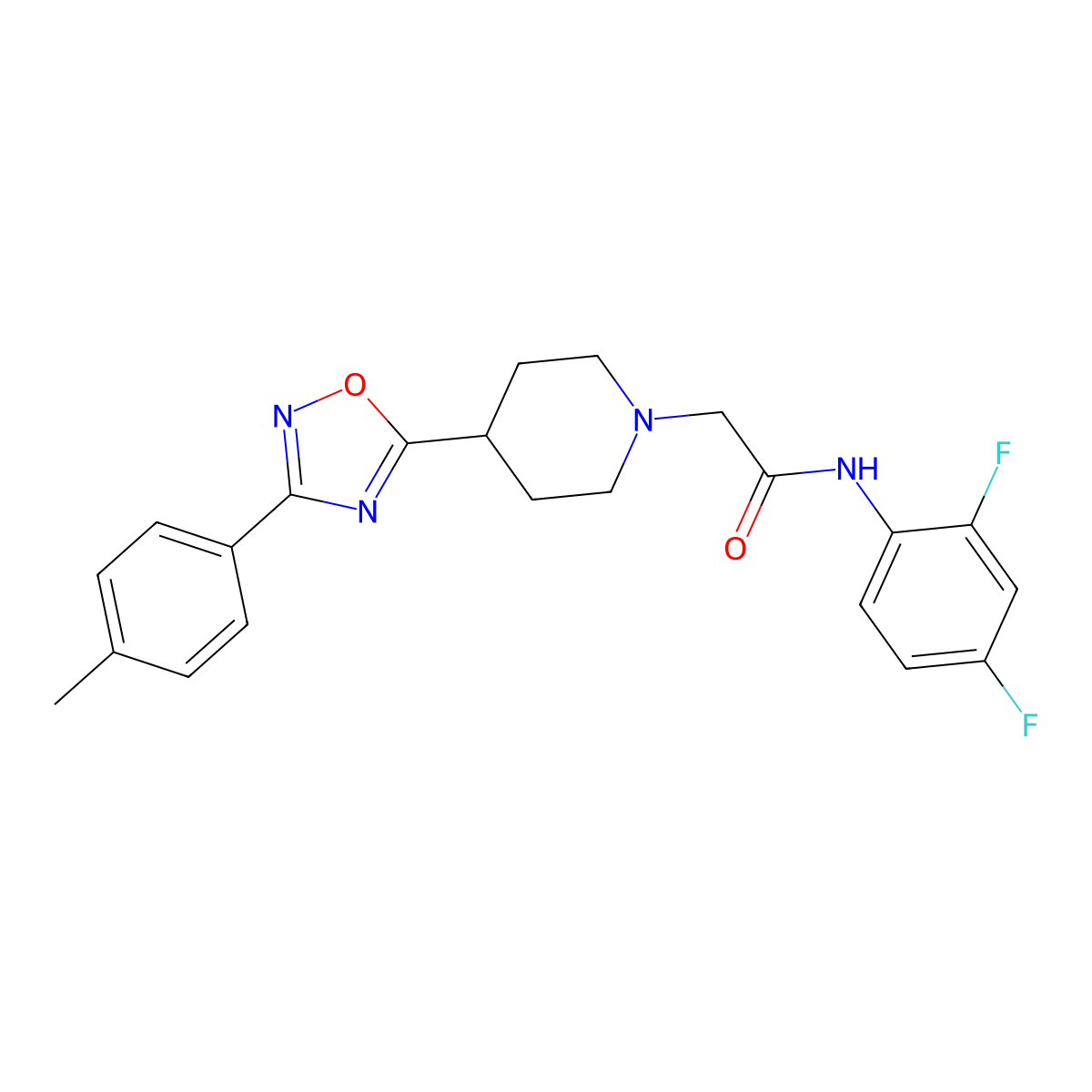 N-(2,4-difluorophenyl)-2-{4-[3-(4-methylphenyl)-1,2,4-oxadiazol-5-yl]piperidin-1-yl}acetamide molecular structure, CAS 1251710-54-9