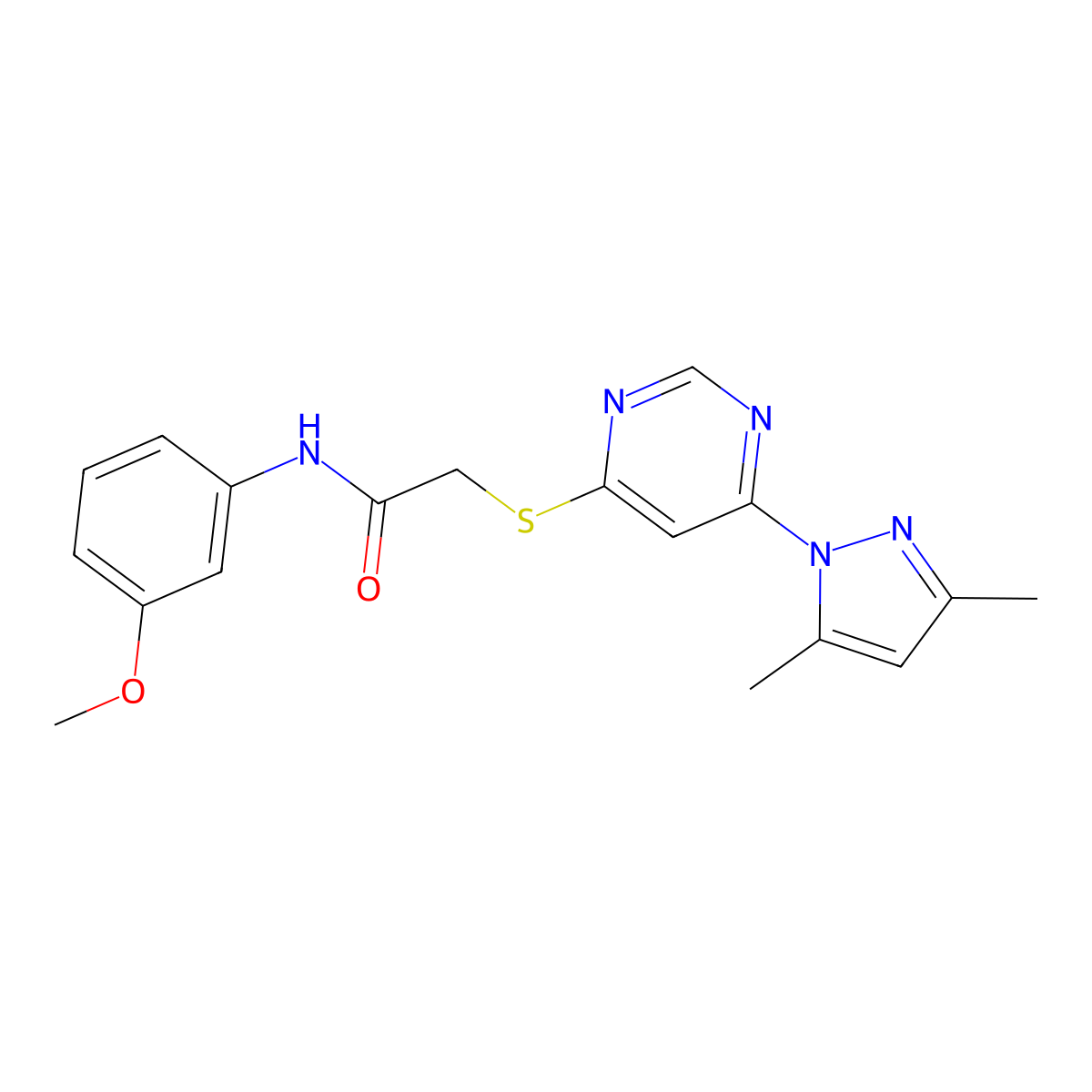 2-((6-(3,5-dimethyl-1H-pyrazol-1-yl)pyrimidin-4-yl)thio)-N-(3-methoxyphenyl)acetamide molecular structure, CAS 1251710-57-2