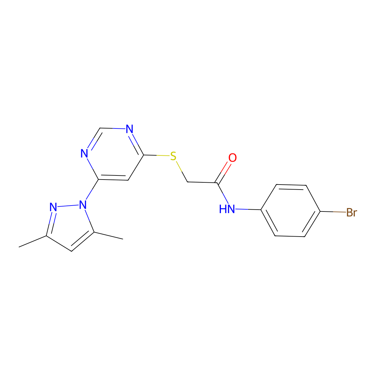 N-(4-bromophenyl)-2-((6-(3,5-dimethyl-1H-pyrazol-1-yl)pyrimidin-4-yl)thio)acetamide molecular structure, CAS 1251710-59-4