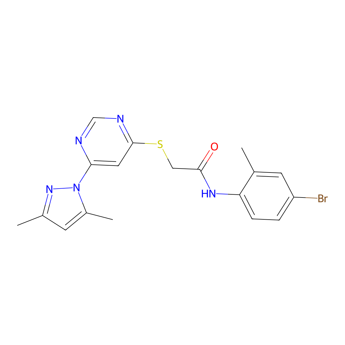 N-(4-bromo-2-methylphenyl)-2-((6-(3,5-dimethyl-1H-pyrazol-1-yl)pyrimidin-4-yl)thio)acetamide molecular structure, CAS 1251710-61-8
