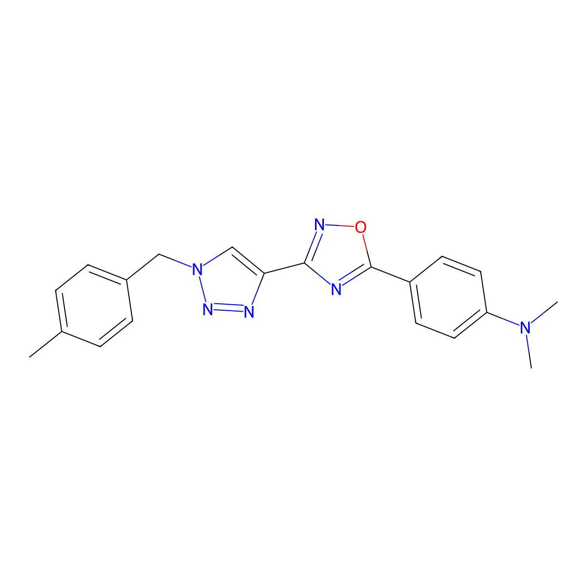 N,N-dimethyl-4-(3-(1-(4-methylbenzyl)-1H-1,2,3-triazol-4-yl)-1,2,4-oxadiazol-5-yl)aniline molecular structure, CAS 1251710-72-1