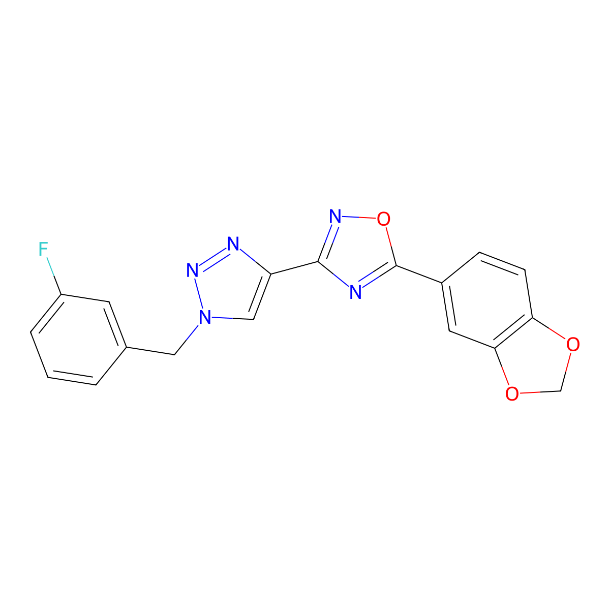 5-(1,3-benzodioxol-5-yl)-3-[1-(3-fluorobenzyl)-1H-1,2,3-triazol-4-yl]-1,2,4-oxadiazole molecular structure, CAS 1251710-74-3