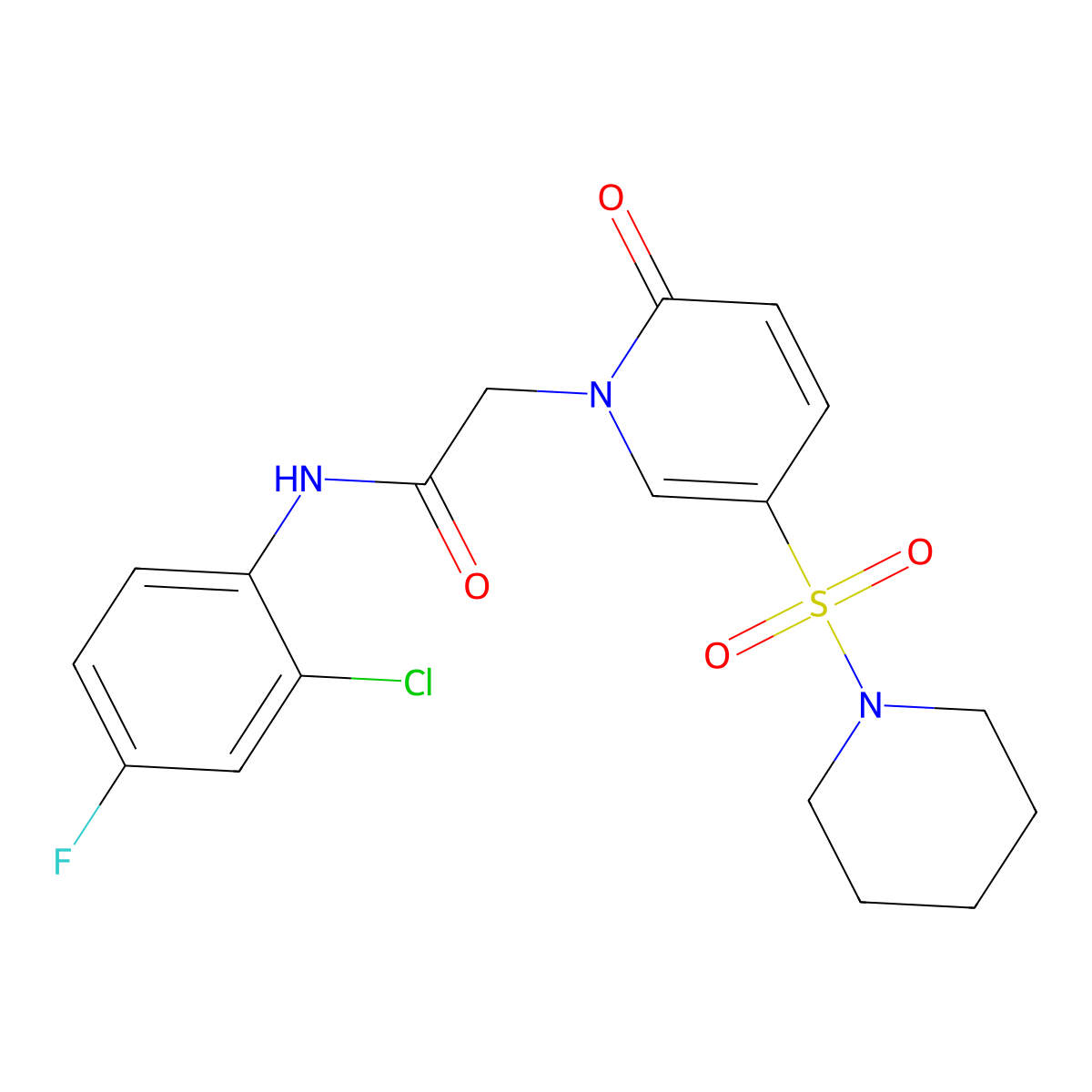 N-(2-chloro-4-fluorophenyl)-2-(2-oxo-5-(piperidin-1-ylsulfonyl)pyridin-1(2H)-yl)acetamide molecular structure, CAS 1251710-78-7