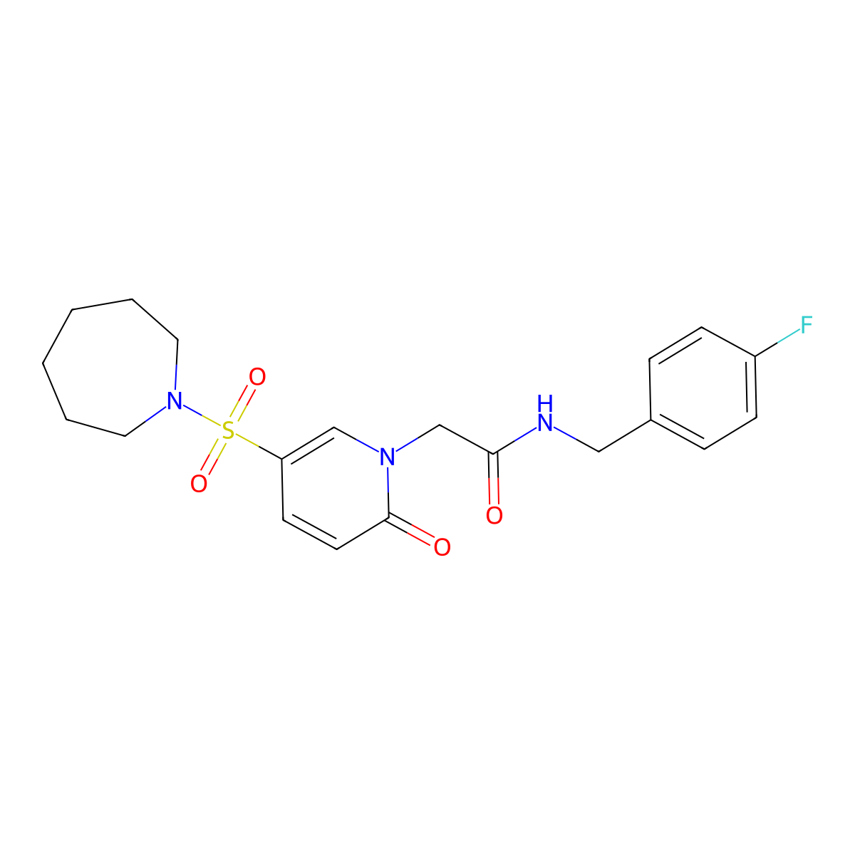 2-(5-(azepan-1-ylsulfonyl)-2-oxopyridin-1(2H)-yl)-N-(4-fluorobenzyl)acetamide molecular structure, CAS 1251710-80-1