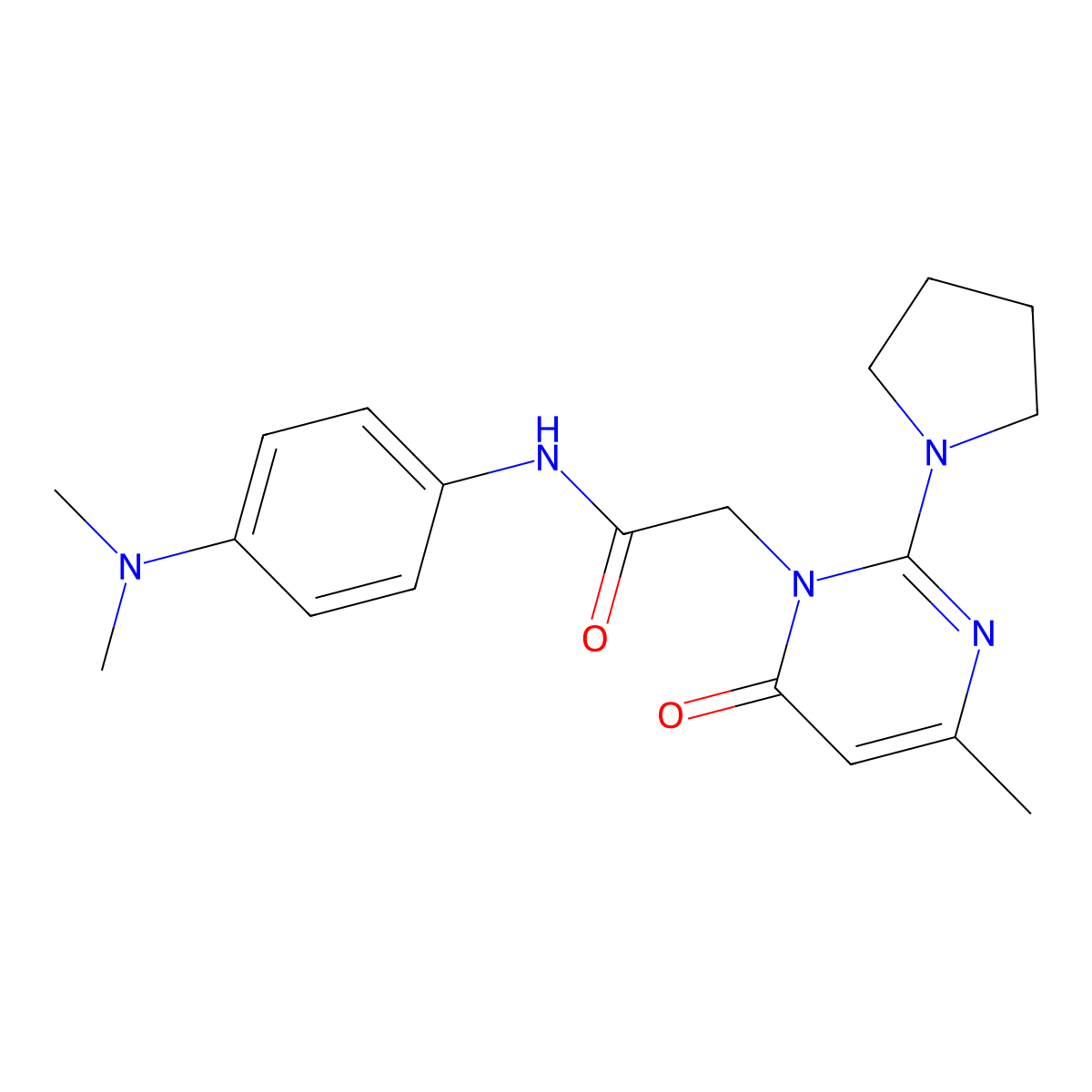 N-[4-(dimethylamino)phenyl]-2-[4-methyl-6-oxo-2-(pyrrolidin-1-yl)-1,6-dihydropyrimidin-1-yl]acetamide molecular structure, CAS 1251710-94-7
