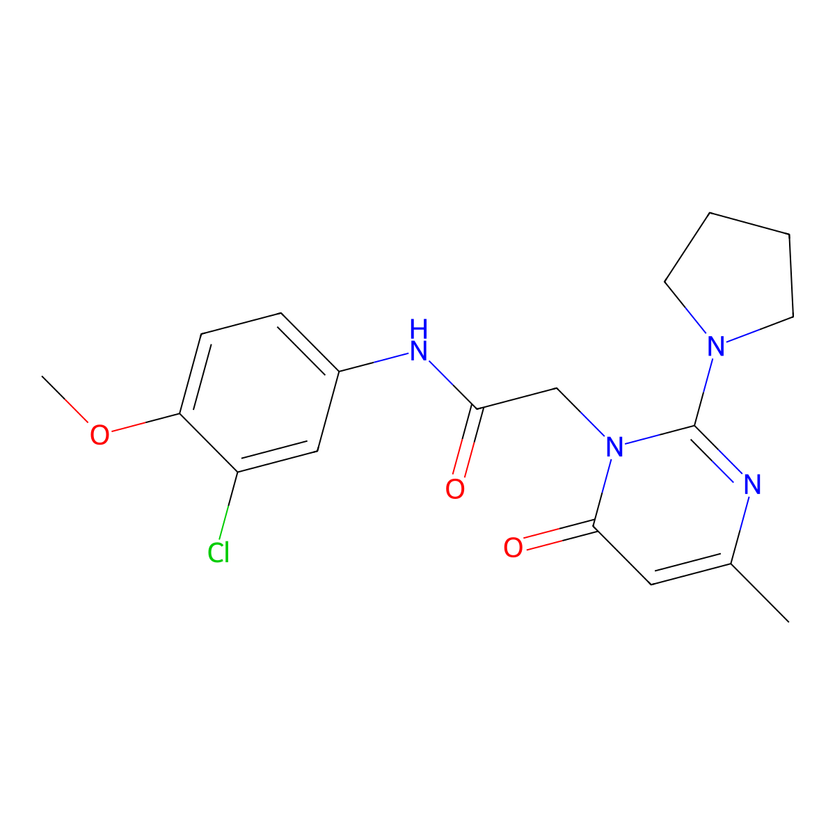 N-(3-chloro-4-methoxyphenyl)-2-[4-methyl-6-oxo-2-(pyrrolidin-1-yl)-1,6-dihydropyrimidin-1-yl]acetamide molecular structure, CAS 1251710-95-8