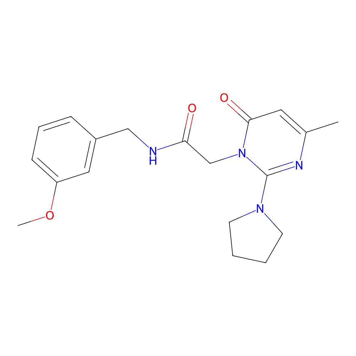 N-[(3-methoxyphenyl)methyl]-2-[4-methyl-6-oxo-2-(pyrrolidin-1-yl)-1,6-dihydropyrimidin-1-yl]acetamide molecular structure, CAS 1251710-99-2