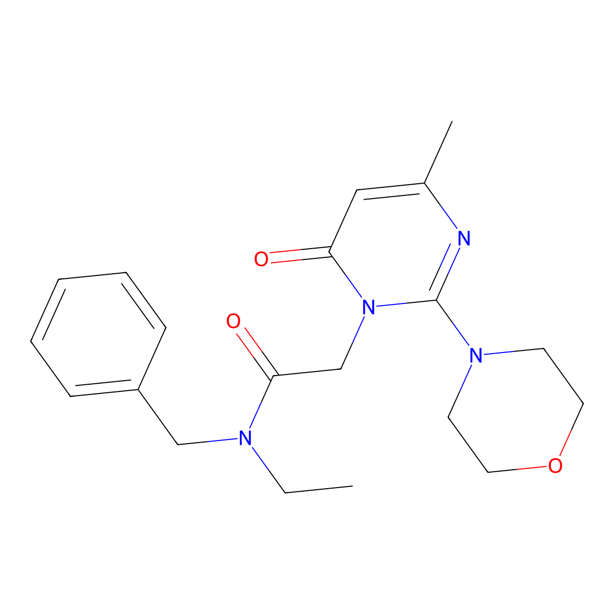 N-benzyl-N-ethyl-2-[4-methyl-2-(morpholin-4-yl)-6-oxo-1,6-dihydropyrimidin-1-yl]acetamide molecular structure, CAS 1251711-04-2