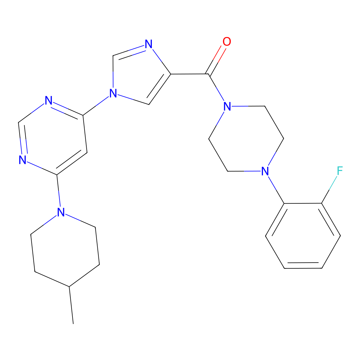 [4-(2-fluorophenyl)piperazino]{1-[6-(4-methylpiperidino)-4-pyrimidinyl]-1H-imidazol-4-yl}methanone molecular structure, CAS 1251711-05-3