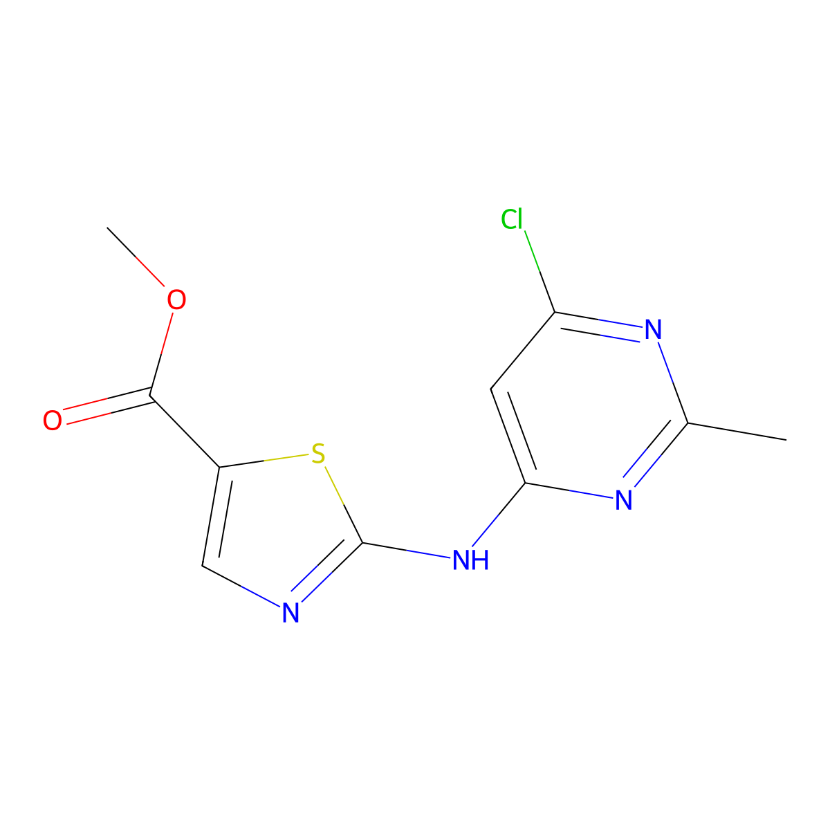 2-[(6-Chloro-2-methyl-4-pyrimidinyl)amino]-5-thiazolecarboxylic acid methyl ester molecular structure, CAS 1251716-80-9
