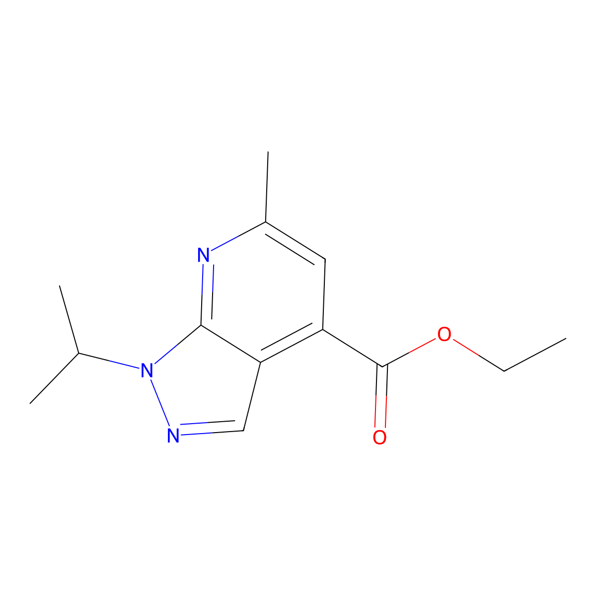 Ethyl 1-isopropyl-6-methyl-1H-pyrazolo[3,4-b]pyridine-4-carboxylate molecular structure, CAS 1251771-13-7