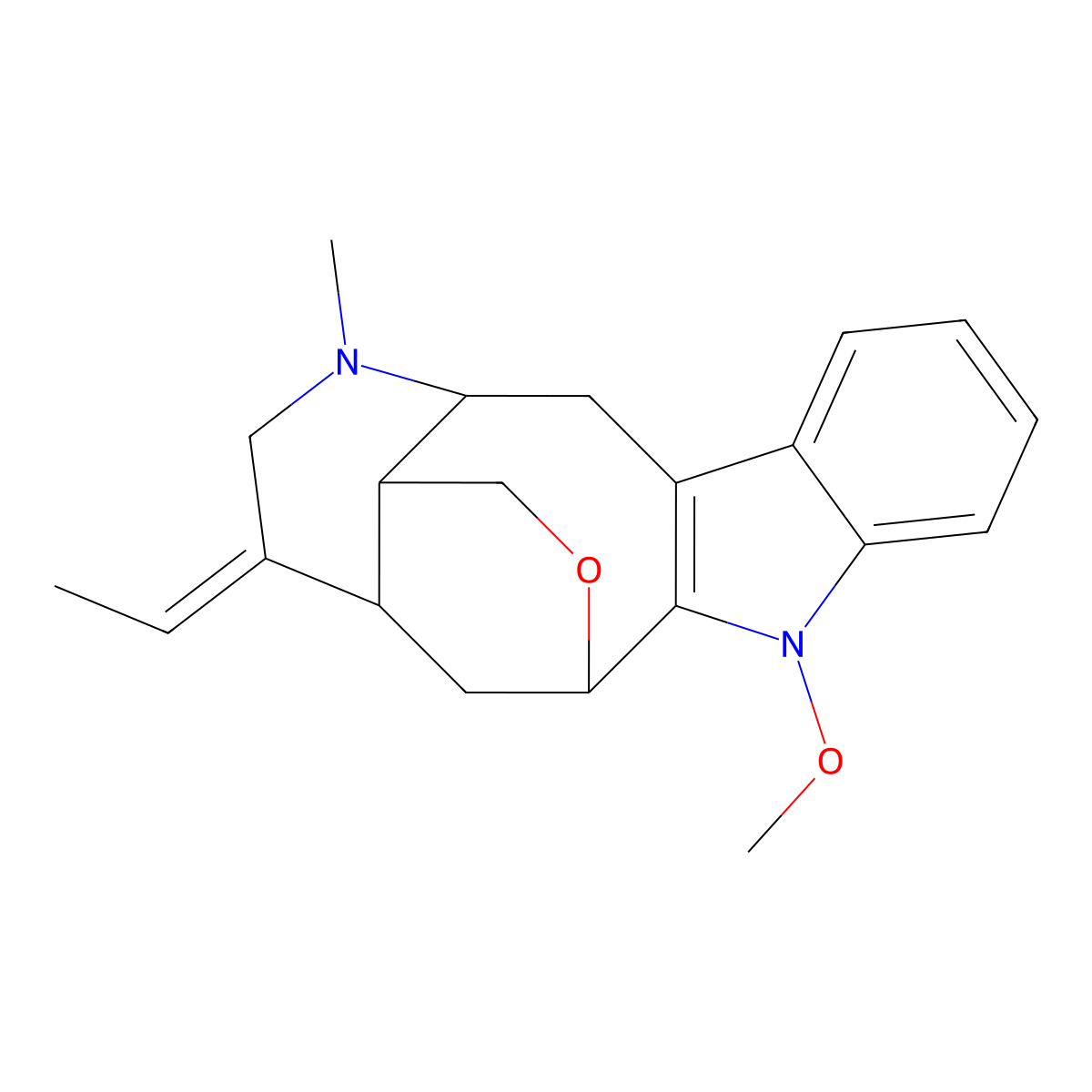 15-Ethylidene-3-methoxy-13-methyl-19-oxa-3,13-diazapentacyclo[14.3.1.02,10.04,9.012,17]icosa-2(10),4,6,8-tetraene molecular structure, CAS 125180-42-9