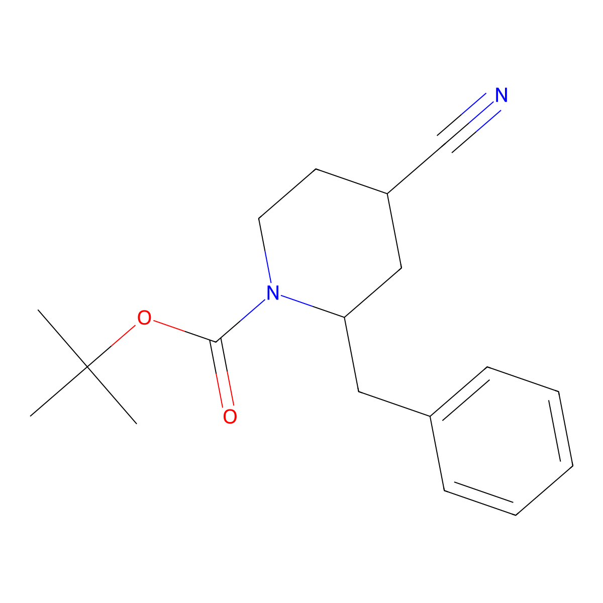 Tert-butyl 2-benzyl-4-cyanopiperidine-1-carboxylate molecular structure, CAS 1251842-93-9