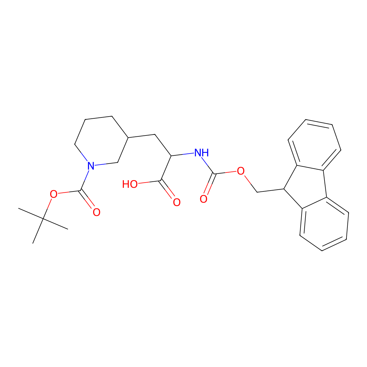 (S)-2-((((9H-Fluoren-9-yl)methoxy)carbonyl)amino)-3-((S)-1-(tert-butoxycarbonyl)piperidin-3-yl)propanoic acid molecular structure, CAS 1251903-97-5