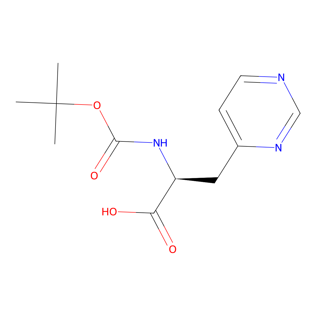 (2S)-2-(((tert-butoxy)carbonyl)amino)-3-(pyrimidin-4-yl)propanoic acid molecular structure, CAS 1251904-17-2