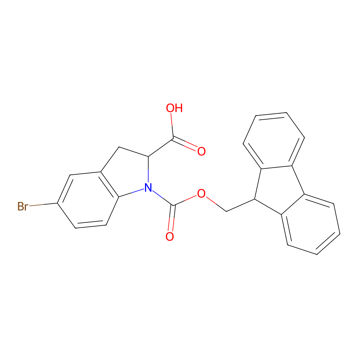 (2S)-5-bromo-1-{[(9H-fluoren-9-yl)methoxy]carbonyl}-2,3-dihydro-1H-indole-2-carboxylic acid molecular structure, CAS 1251904-22-9