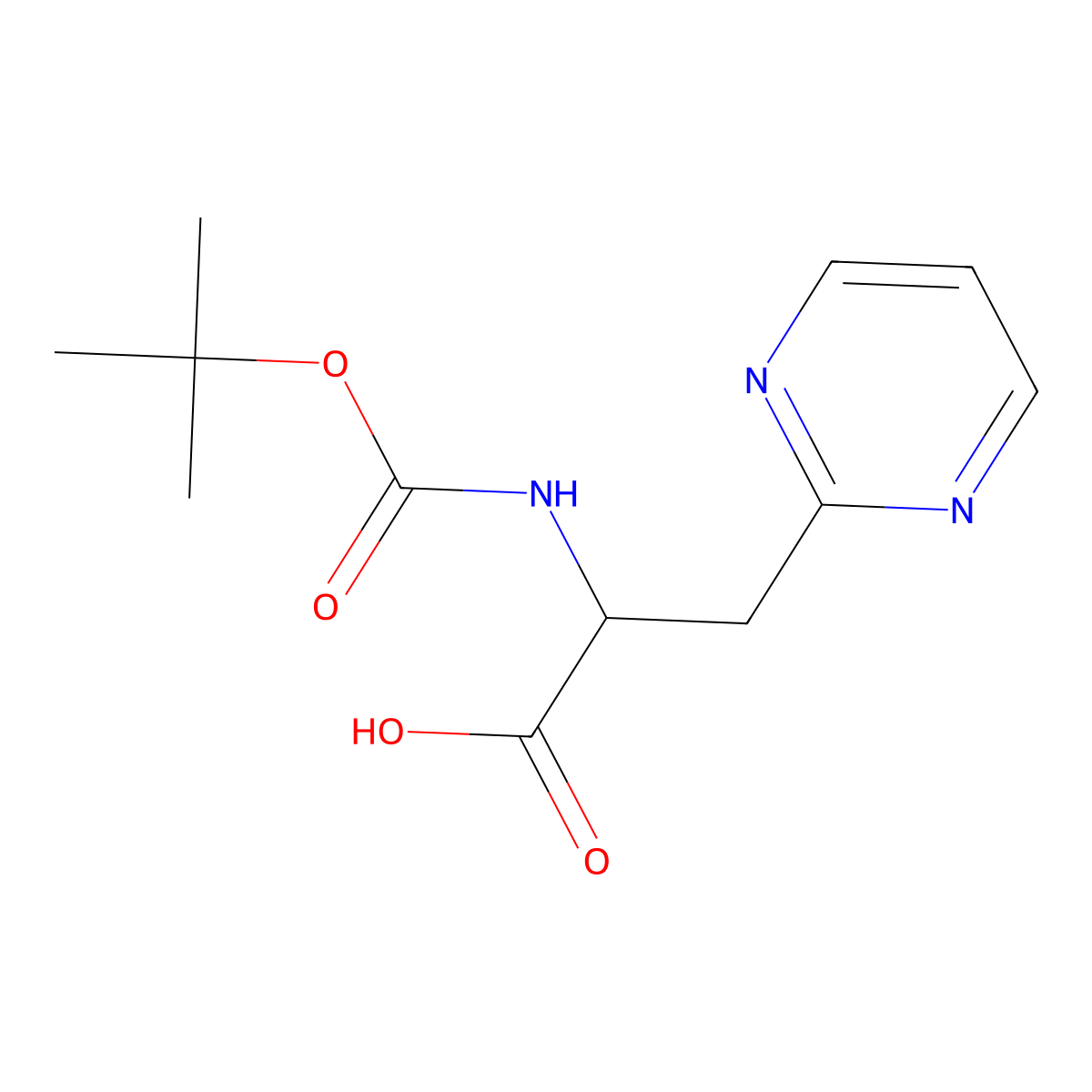 (S)-2-((tert-Butoxycarbonyl)amino)-3-(pyrimidin-2-yl)propanoic acid molecular structure, CAS 1251904-53-6