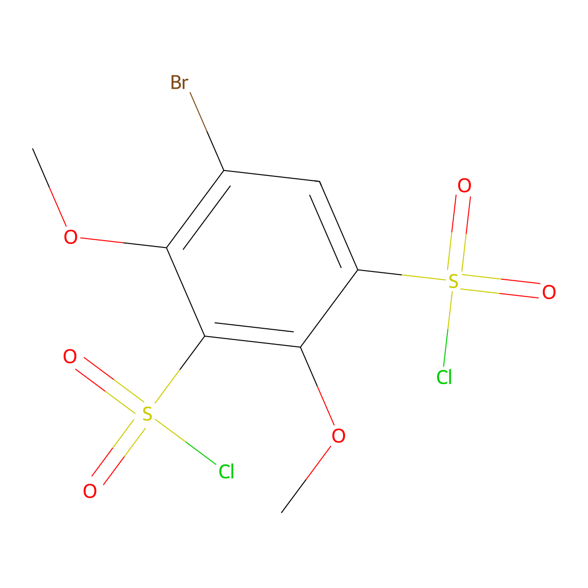 5-Bromo-2,4-dimethoxybenzene-1,3-disulfonyl dichloride molecular structure, CAS 1251922-52-7