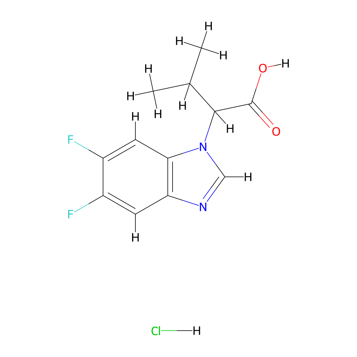 2-(5,6-difluoro-1H-1,3-benzodiazol-1-yl)-3-methylbutanoic acid hydrochloride molecular structure, CAS 1251922-62-9