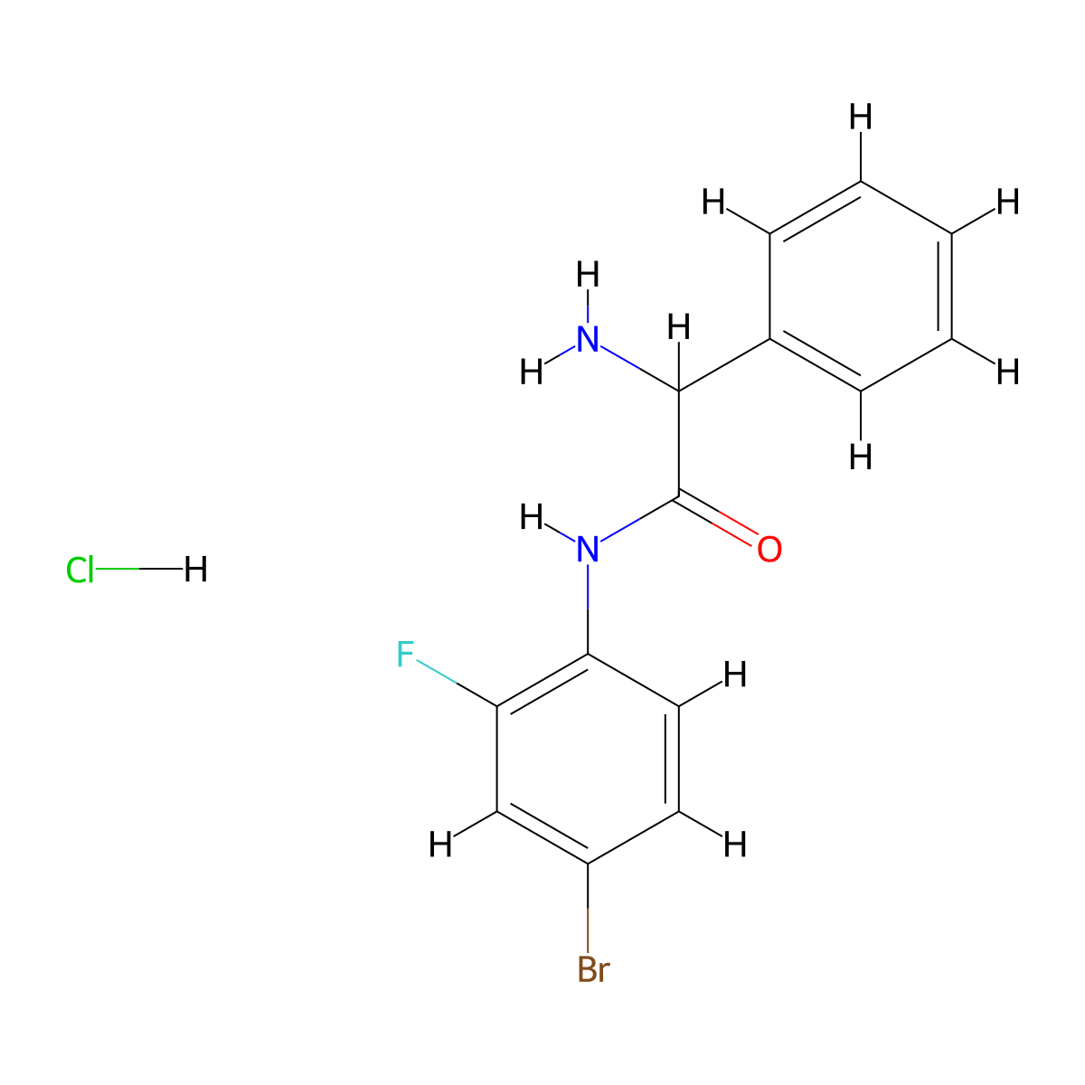 2-amino-N-(4-bromo-2-fluorophenyl)-2-phenylacetamide hydrochloride molecular structure, CAS 1251922-74-3