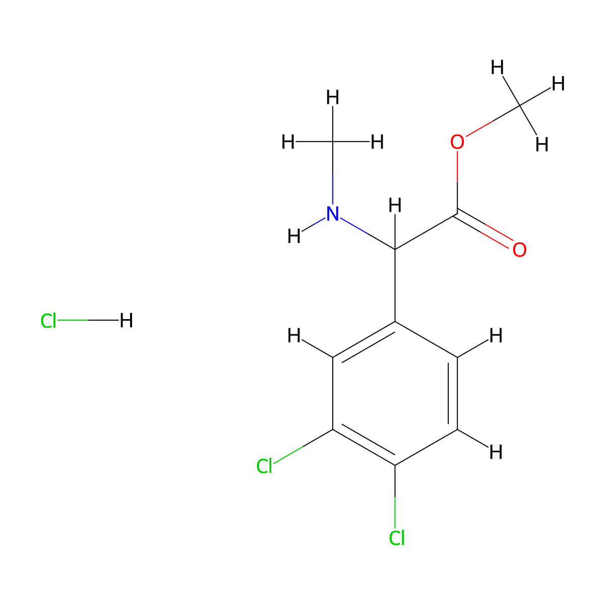 Methyl 2-(3,4-dichlorophenyl)-2-(methylamino)acetate hydrochloride molecular structure, CAS 1251922-87-8