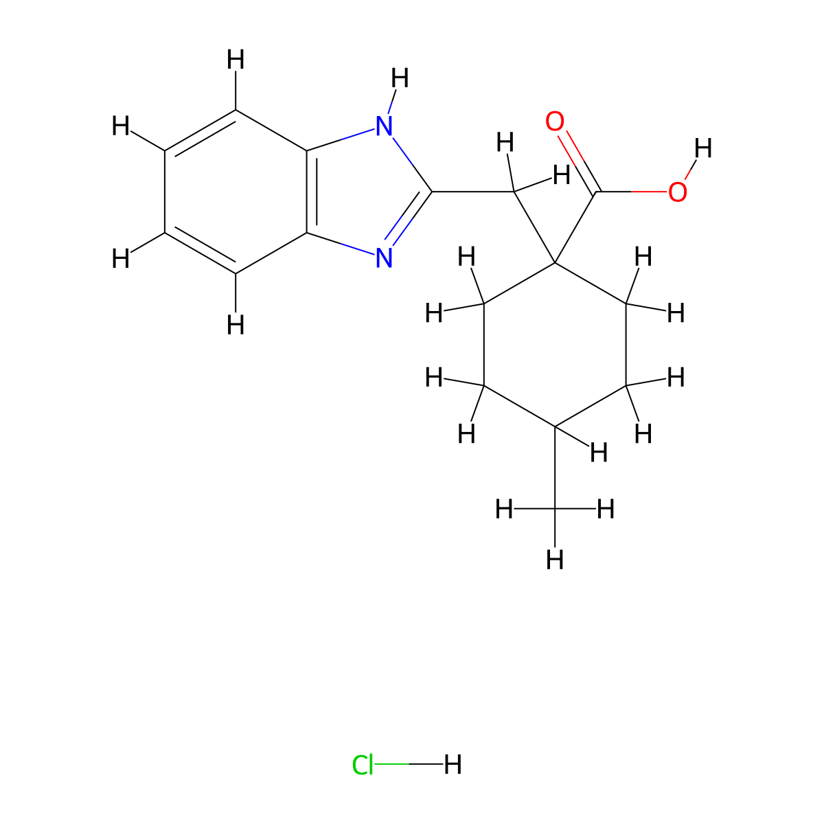 1-(1H-1,3-benzodiazol-2-ylmethyl)-4-methylcyclohexane-1-carboxylic acid hydrochloride molecular structure, CAS 1251923-03-1