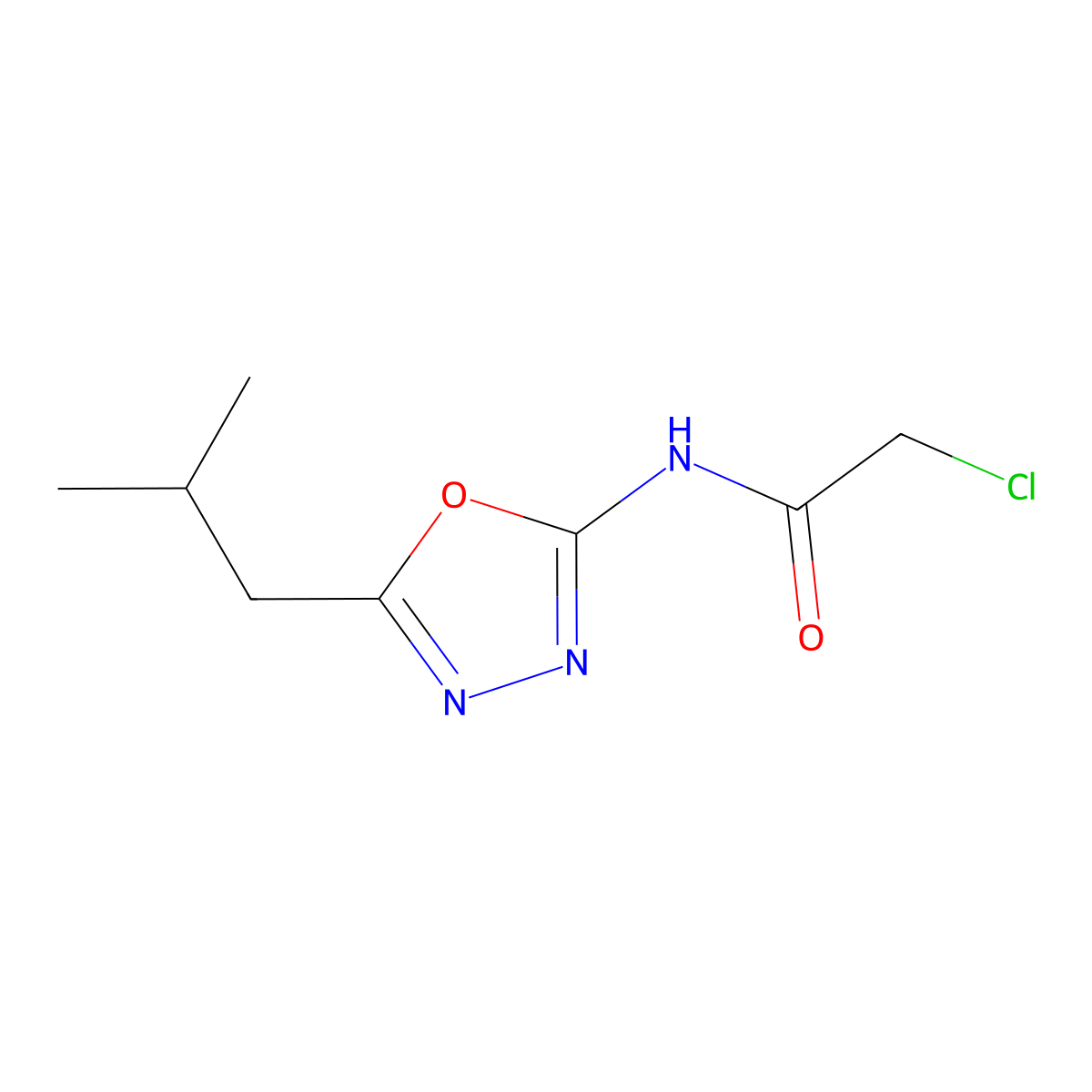 2-chloro-N-[5-(2-methylpropyl)-1,3,4-oxadiazol-2-yl]acetamide molecular structure, CAS 1251923-52-0
