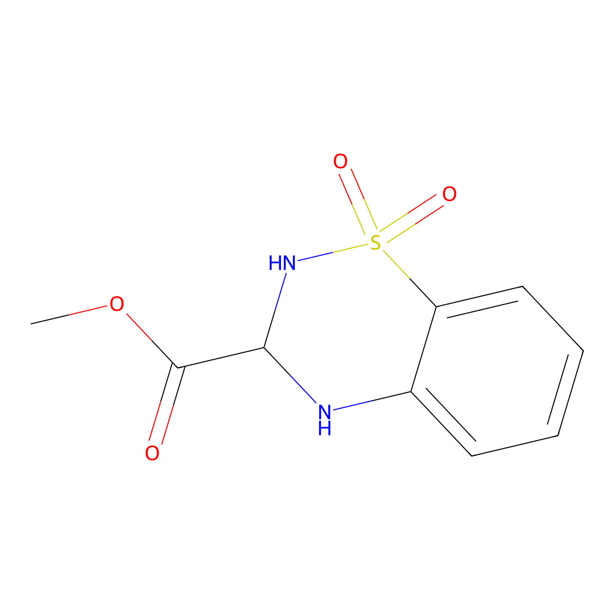 methyl 1,1-dioxo-3,4-dihydro-2H-1,2,4-benzothiadiazine-3-carboxylate molecular structure, CAS 1251923-55-3