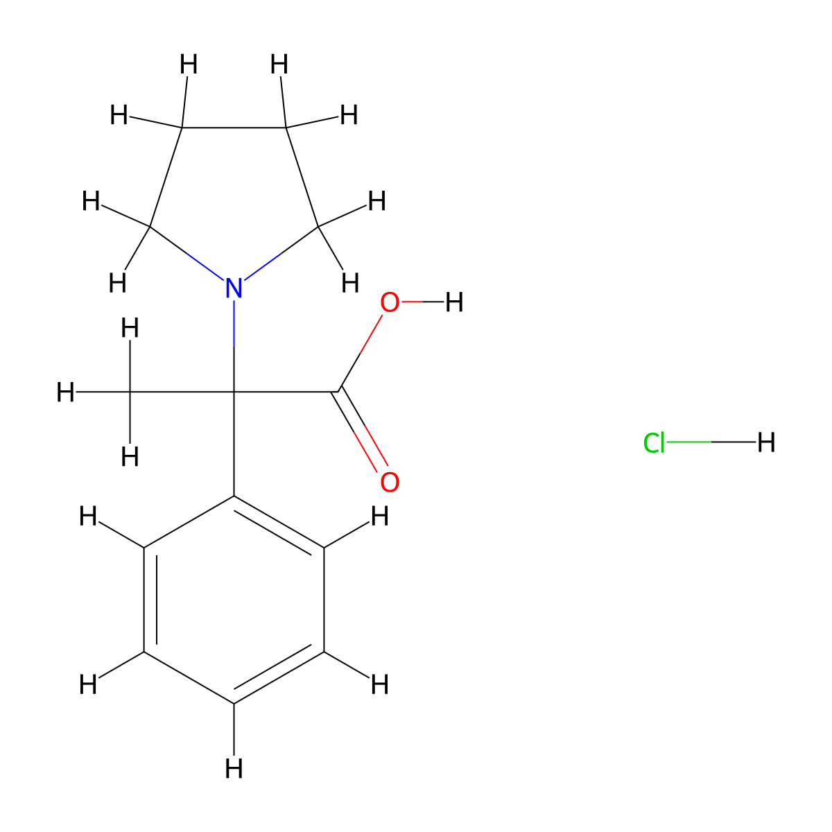 2-Phenyl-2-(pyrrolidin-1-yl)propanoic acid hydrochloride molecular structure, CAS 1251923-67-7
