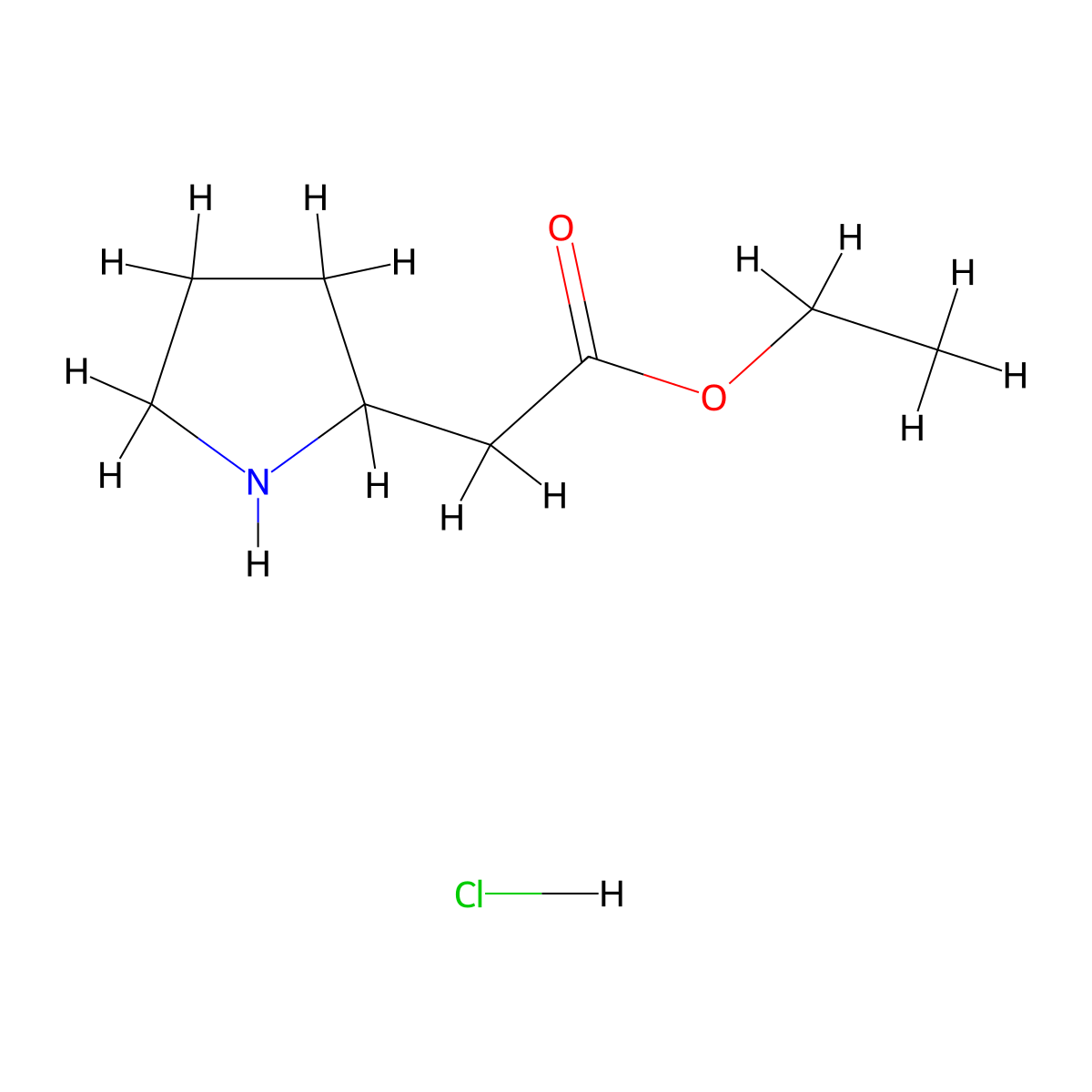 Ethyl 2-(pyrrolidin-2-yl)acetate hydrochloride molecular structure, CAS 1251923-73-5