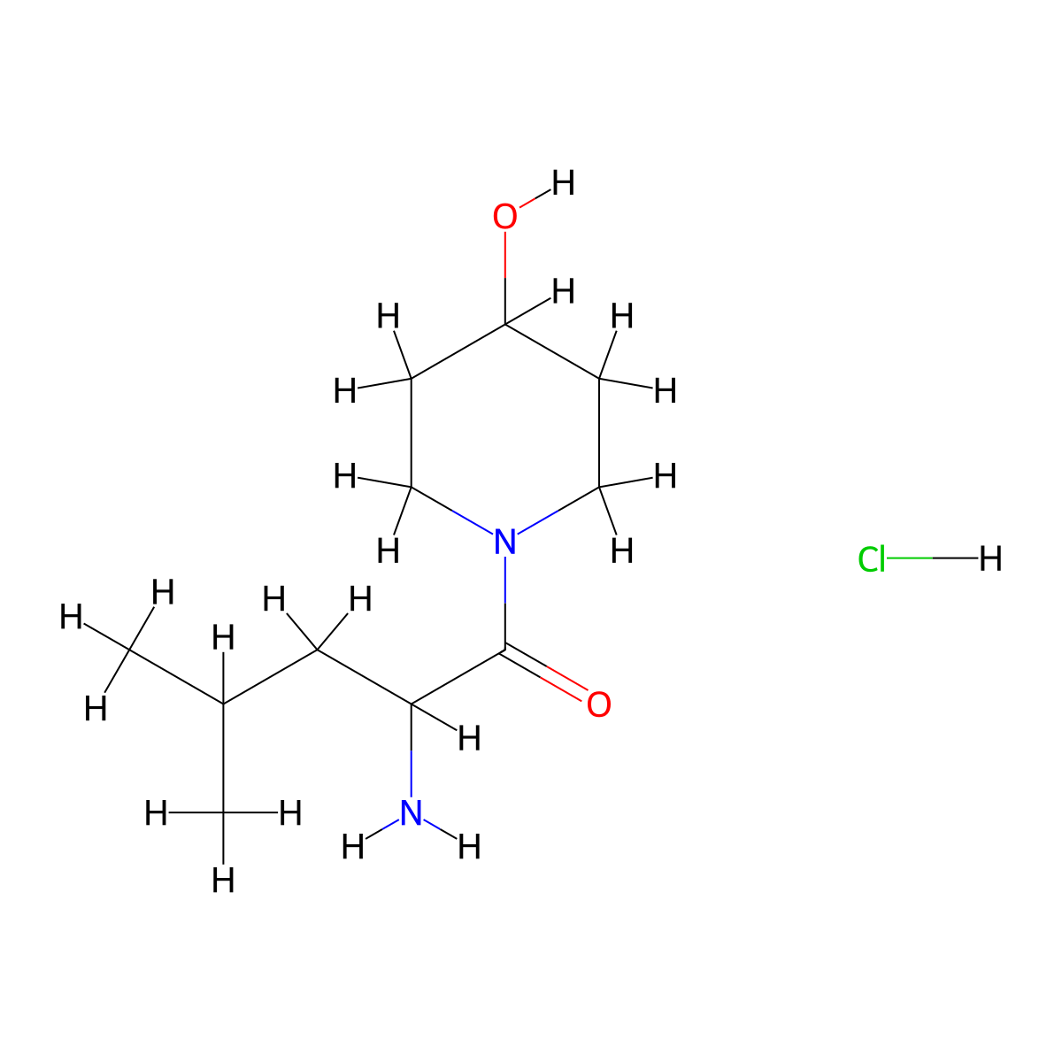 2-Amino-1-(4-hydroxypiperidin-1-yl)-4-methylpentan-1-one hydrochloride molecular structure, CAS 1251923-76-8