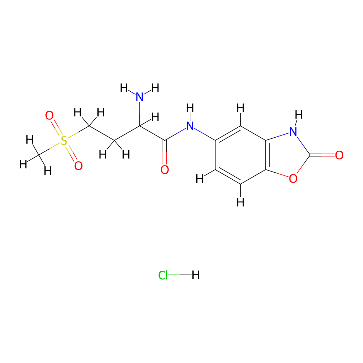 2-amino-4-methanesulfonyl-N-(2-oxo-2,3-dihydro-1,3-benzoxazol-5-yl)butanamide hydrochloride molecular structure, CAS 1251923-78-0