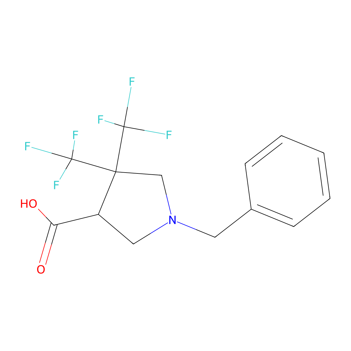 1-Benzyl-4,4-bis(trifluoromethyl)pyrrolidine-3-carboxylic acid molecular structure, CAS 1251923-79-1