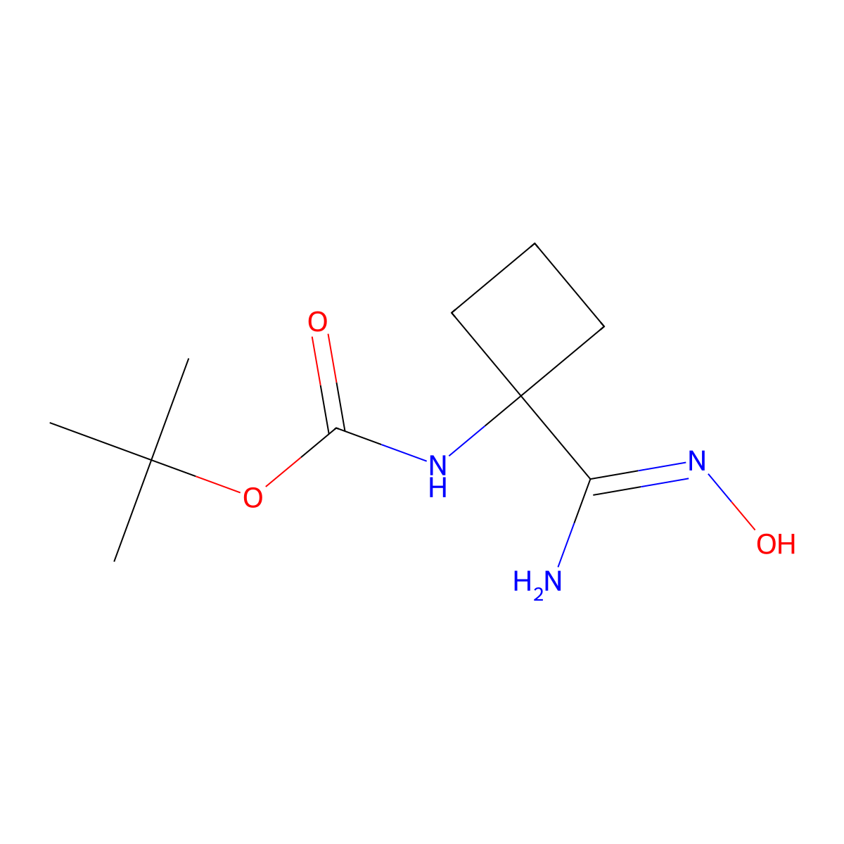 tert-butyl N-(1-(N-hydroxycarbamimidoyl)cyclobutyl)carbamate molecular structure, CAS 1251924-20-5