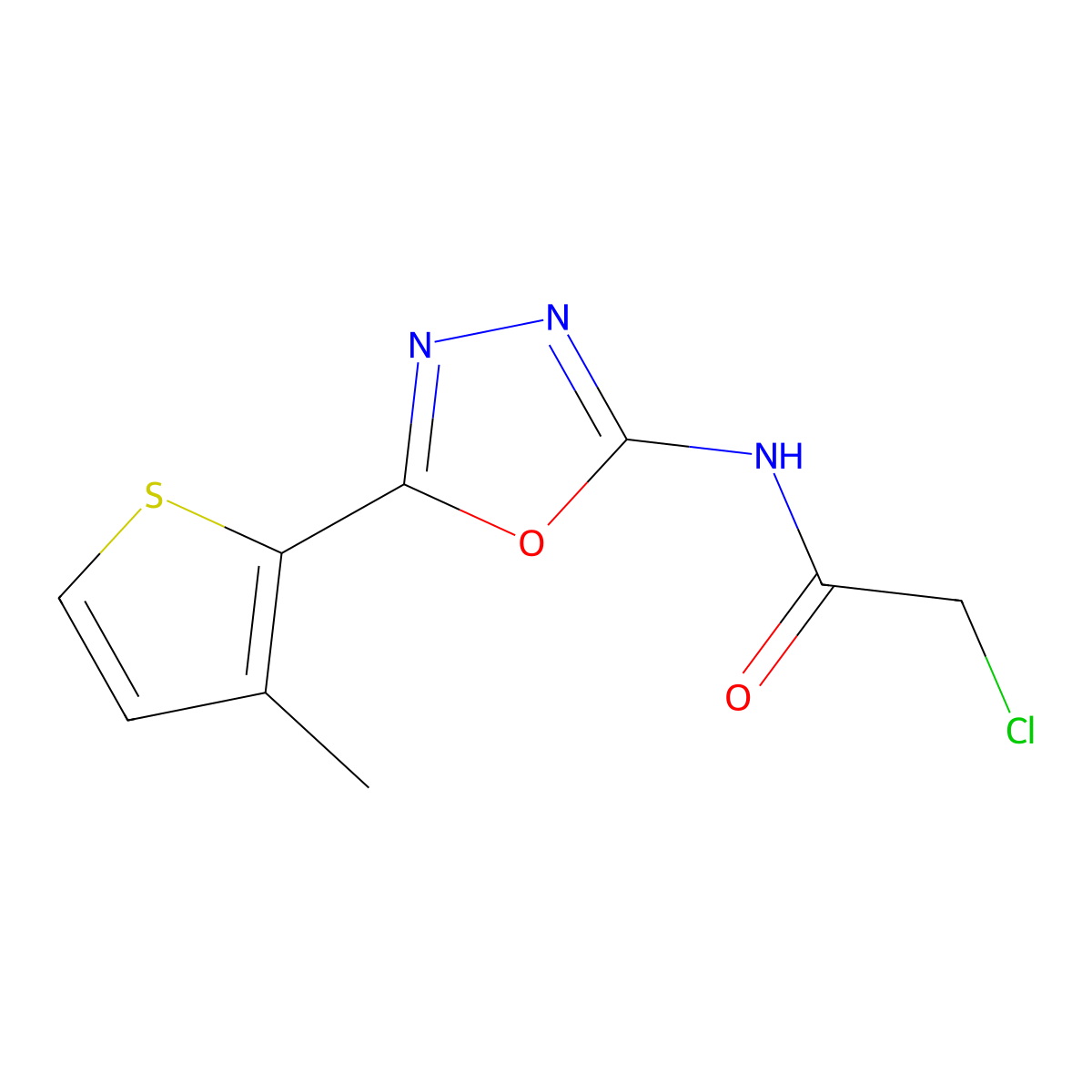 2-chloro-N-[5-(3-methylthiophen-2-yl)-1,3,4-oxadiazol-2-yl]acetamide molecular structure, CAS 1251924-36-3