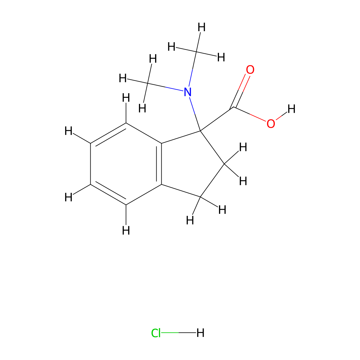 1-(dimethylamino)-2,3-dihydro-1H-indene-1-carboxylic acid hydrochloride molecular structure, CAS 1251924-52-3