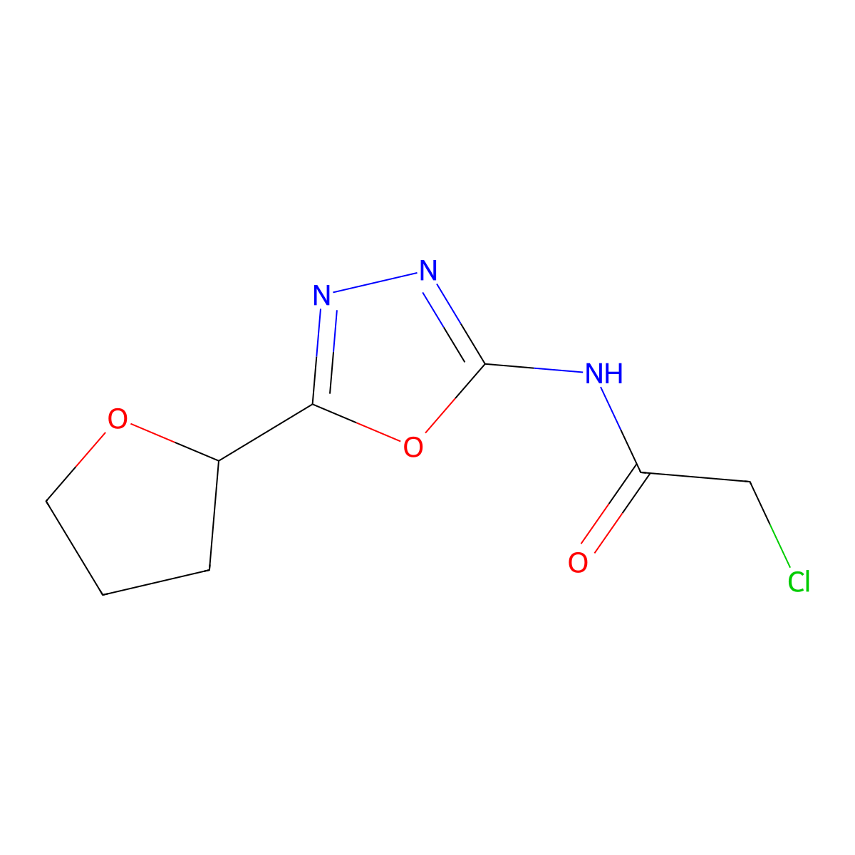 2-chloro-N-[5-(oxolan-2-yl)-1,3,4-oxadiazol-2-yl]acetamide molecular structure, CAS 1251924-60-3