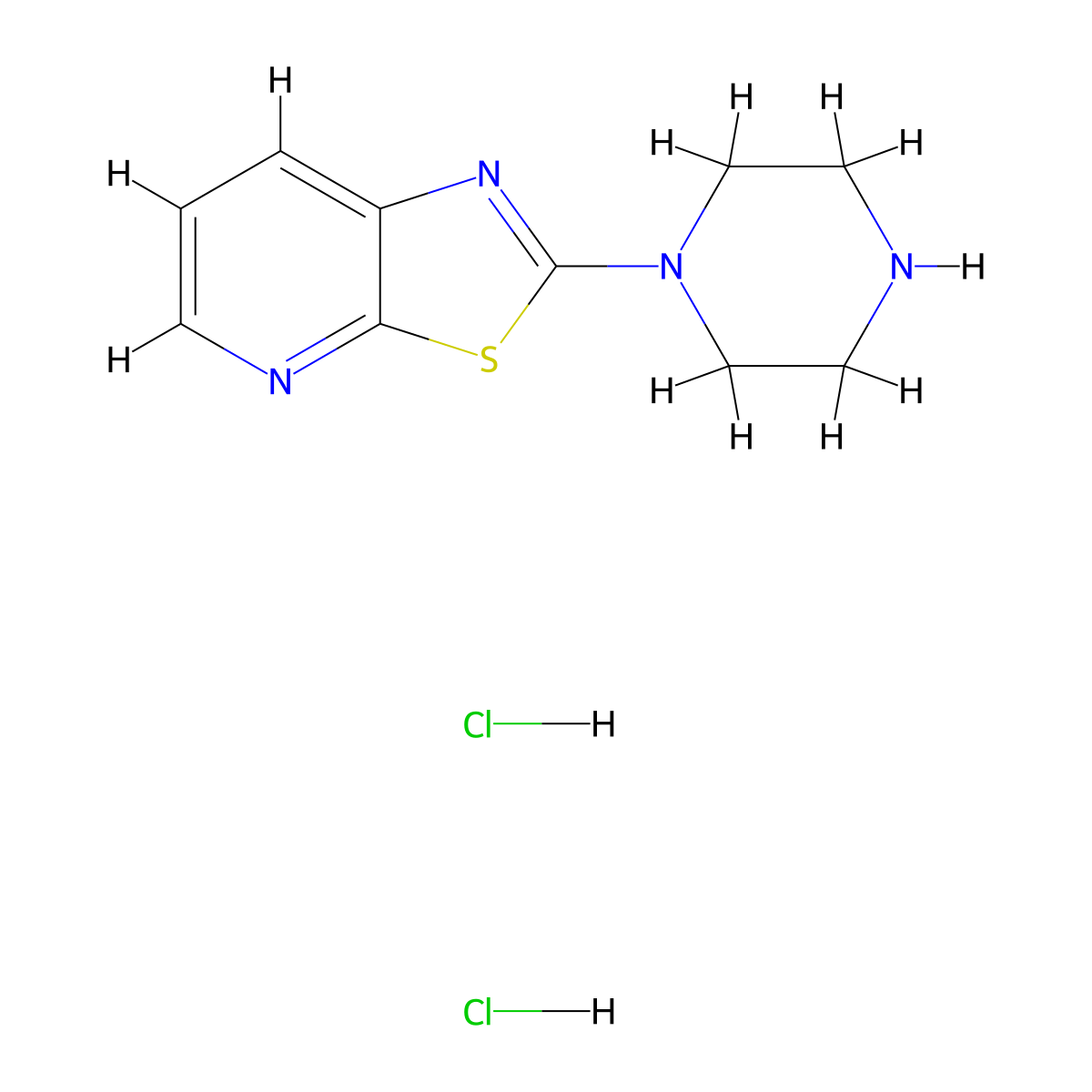 1-{[1,3]Thiazolo[5,4-b]pyridin-2-yl}piperazine dihydrochloride molecular structure, CAS 1251924-69-2