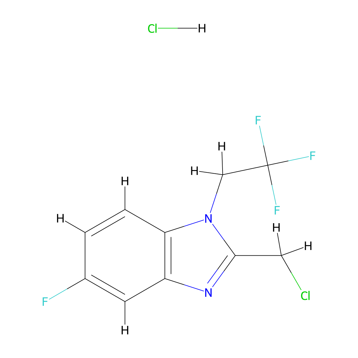 2-(chloromethyl)-5-fluoro-1-(2,2,2-trifluoroethyl)-1H-1,3-benzodiazole hydrochloride molecular structure, CAS 1251924-78-3