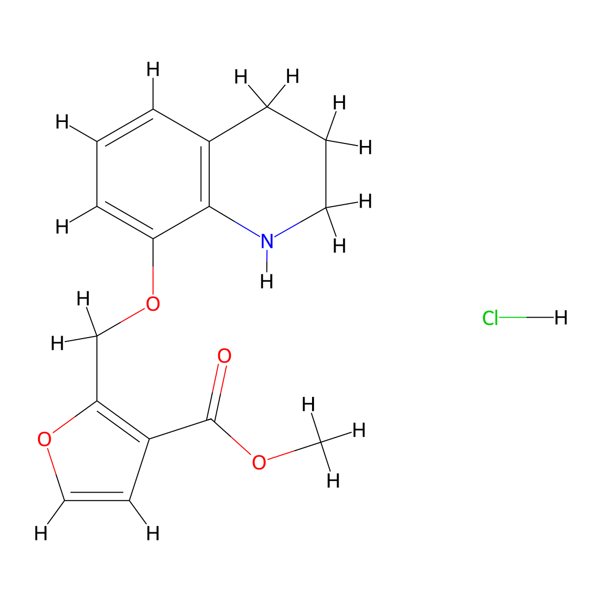 Methyl 2-[(1,2,3,4-tetrahydroquinolin-8-yloxy)methyl]furan-3-carboxylate hydrochloride molecular structure, CAS 1251924-80-7