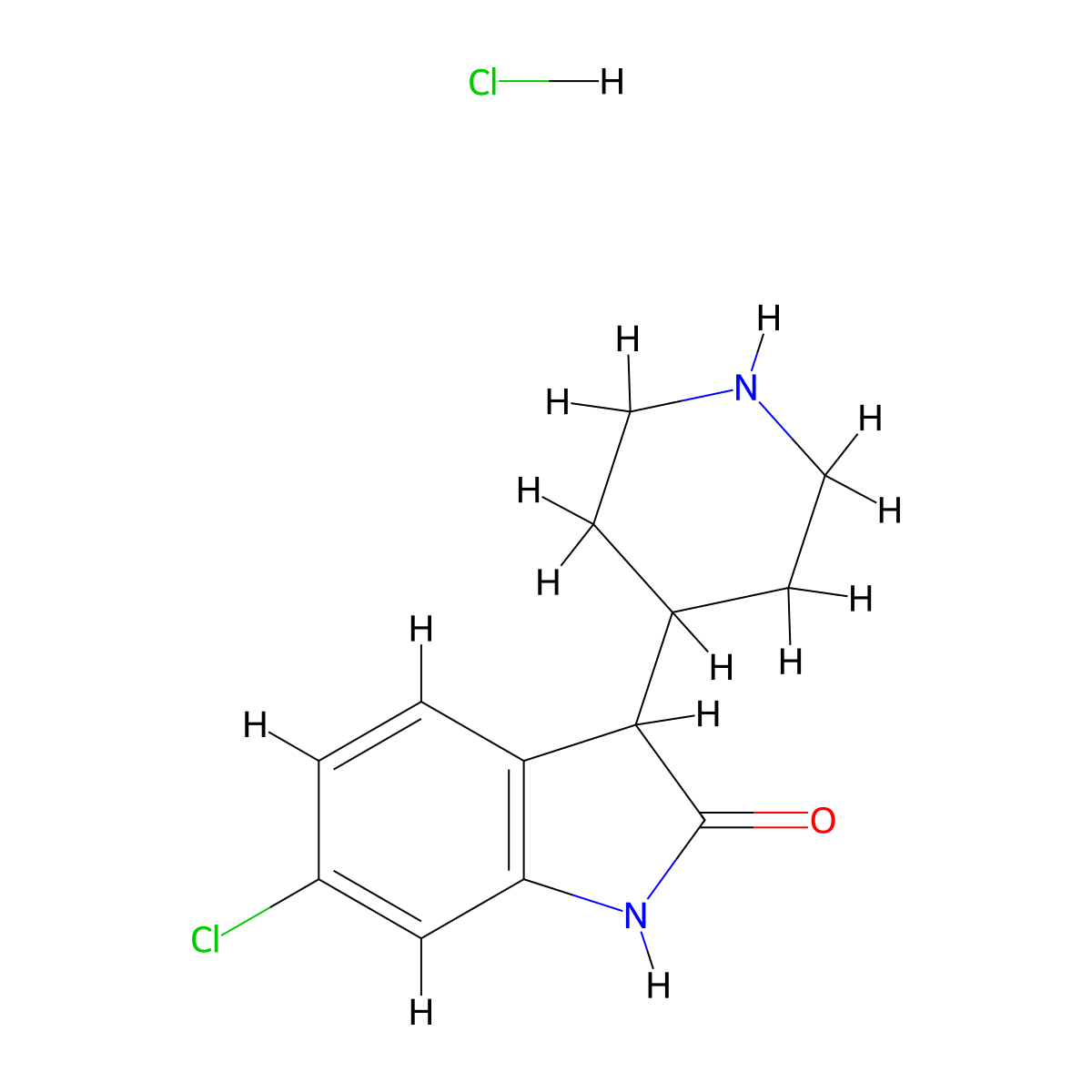 6-chloro-3-(piperidin-4-yl)-2,3-dihydro-1H-indol-2-one hydrochloride molecular structure, CAS 1251924-98-7