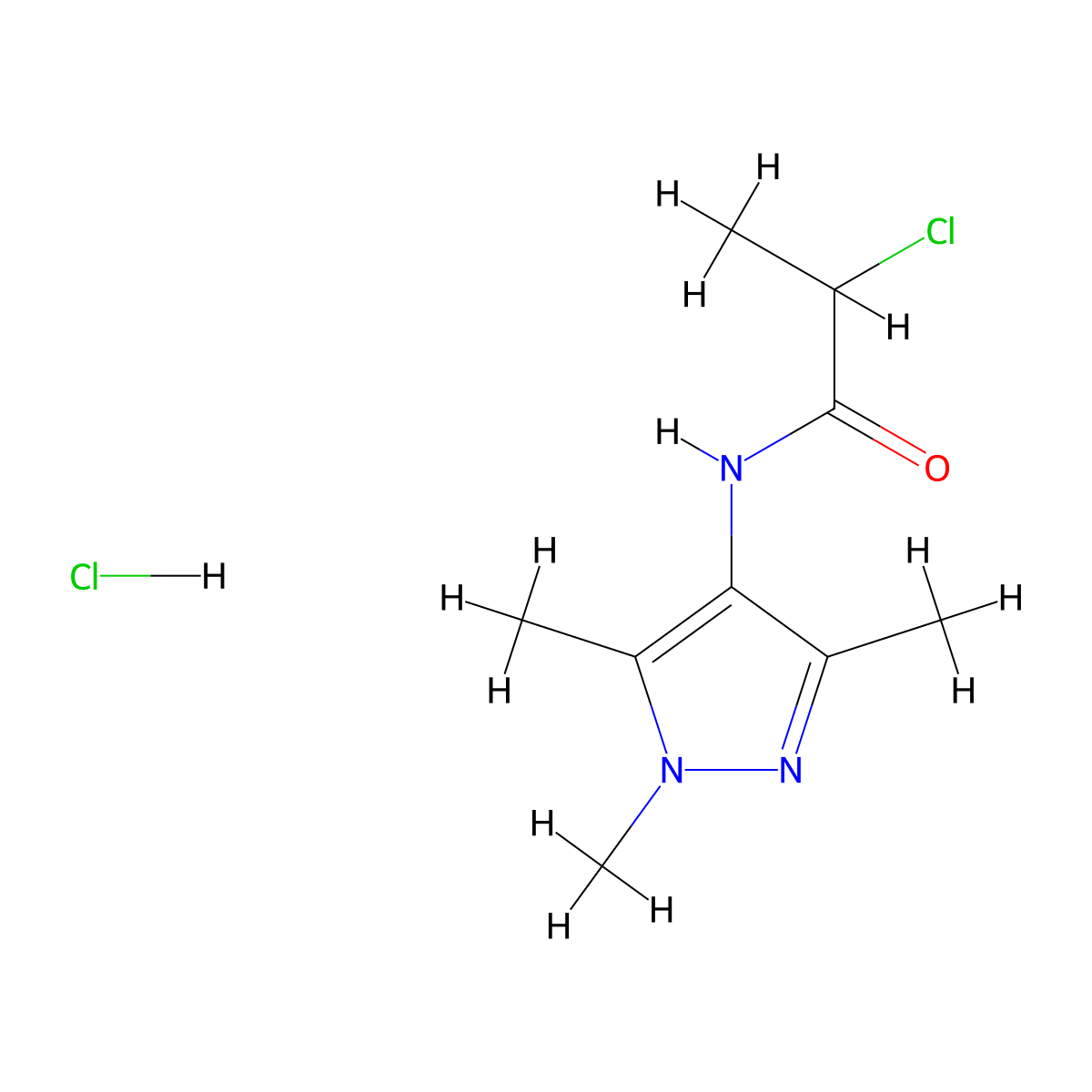 2-chloro-N-(trimethyl-1H-pyrazol-4-yl)propanamide hydrochloride molecular structure, CAS 1251924-99-8